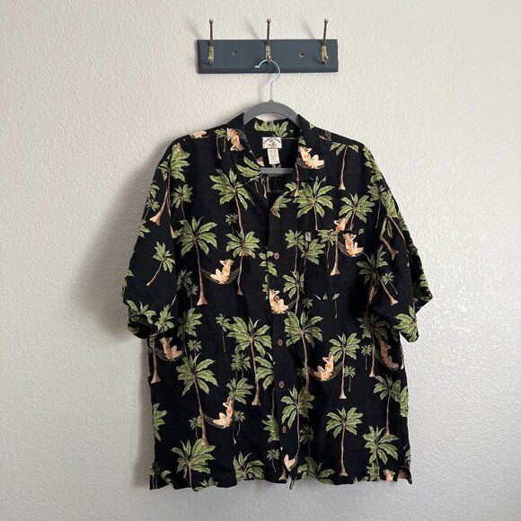 Original Island Sport Linen Blend Hula Hawaiian Button Shirt Sleeve Men XL EUC! - Picture 1 of 12